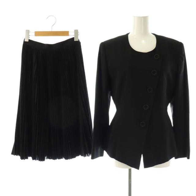 【中古】クリスチャンディオール Christian Dior プリーツスカート ジャケット セットアップ 上下 7 黒 ブラック