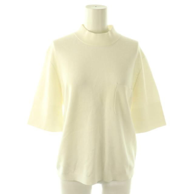 【中古】シャネル CHANEL 22年 P72001K10368 バックボタン ハイネックニットソー カットソー 五分袖 38 ホワイト