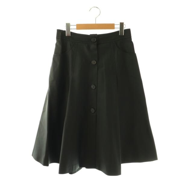 【中古】プラダ PRADA フロントボタンフレアスカート ミモレ ロング 38S 黒 /NR ■OS レディース