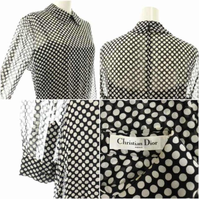 【中古】クリスチャンディオール Christian Dior フレアワンピース シアー シースルー マキシ ロング 長袖_6