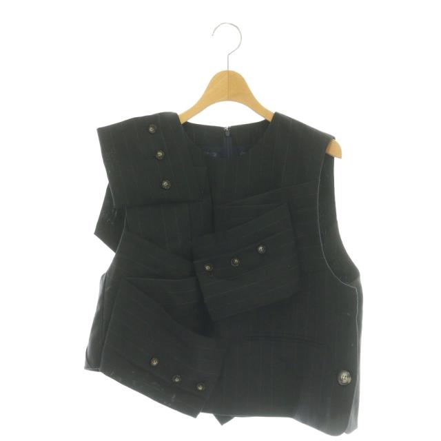 【中古】エンフォルド ENFOLD サンプル品 26SS SUIT-SLEEVES VEST ベスト ジレ ストライプ 38 黒 白 /CX ■OS