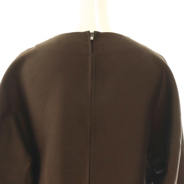 【中古】エブール ebure クリアダブルクロスワンピース フレア マキシ ロング 長袖 スキッパー ウール混 38 茶_4