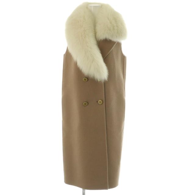 【中古】フェンディ FENDI フォックスファージレ カリグラフィーボタン ベスト 前開き ロング 38 ベージュ