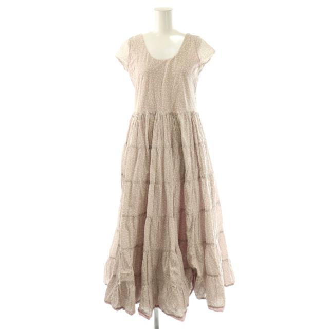【中古】マリハ MARIHA 花柄 草原の虹のドレス ワンピース ティアード 花柄 36 モカ 白 ピンク /CX ■OS レディース