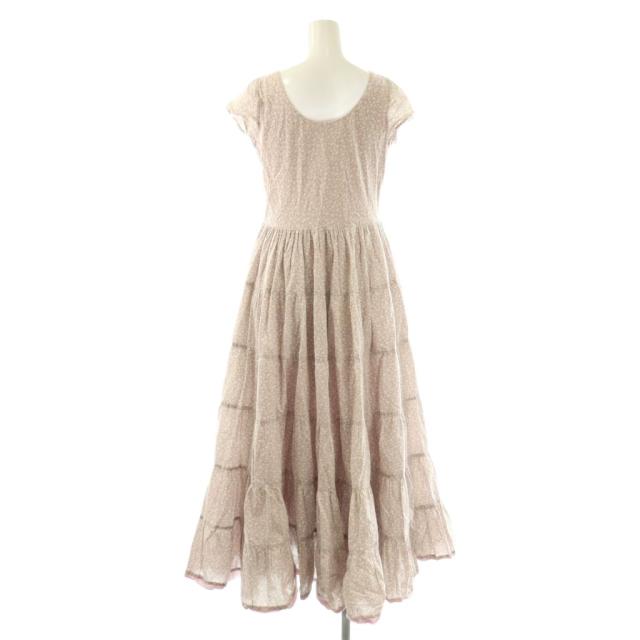 【中古】マリハ MARIHA 花柄 草原の虹のドレス ワンピース ティアード 花柄 36 モカ 白 ピンク /CX ■OS レディース