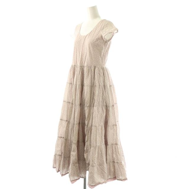 【中古】マリハ MARIHA 花柄 草原の虹のドレス ワンピース ティアード 花柄 36 モカ 白 ピンク /CX ■OS レディース