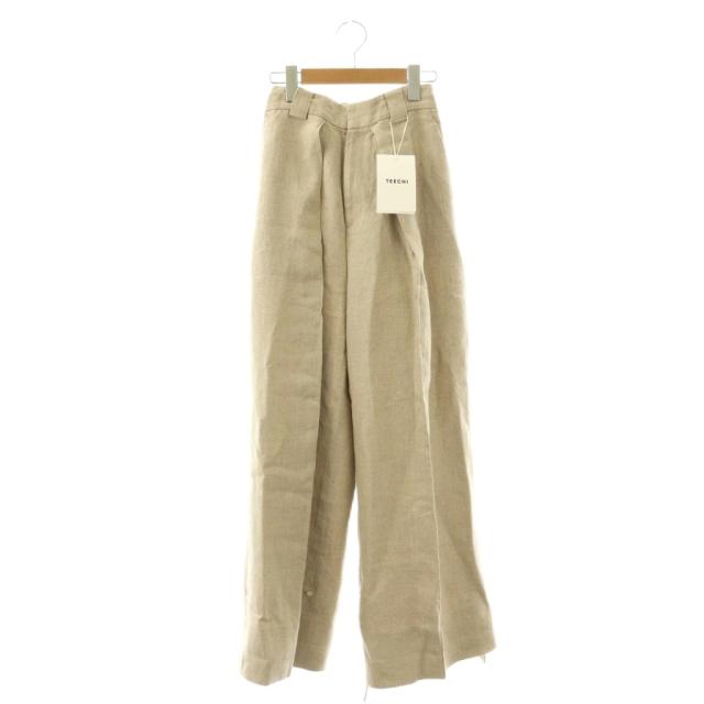 【中古】未使用品 ティーチ TEECHI ラムダパンツ リネン ワイドロング センタープレス 36 ベージュ /CX ■OS