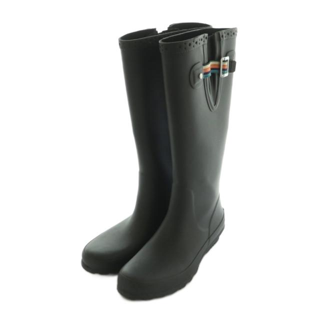 【中古】ポールスミス レインブーツ ロングブーツ シグネチャーストライプ 24.0-24.5cm 黒 /MI ■OS レディース