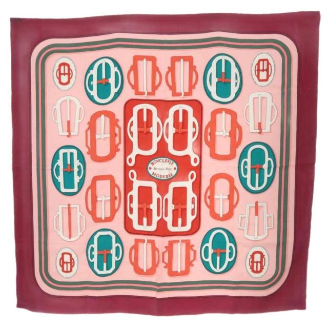 【中古】エルメス HERMES スカーフ カレ90 BOUCLERIE MODERNE モダンなバックル プリュヌ/ローズベール/ターコイズ
