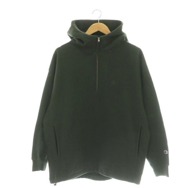 【中古】チャンピオン CHAMPION フードハーフジップドロストプルオーバー パーカー M チャコールグレー /HK ■OS