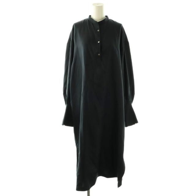 【中古】コンテ conte シルク バンドカラー ロングワンピース 長袖 紺 /NR ■OS ■SH レディース