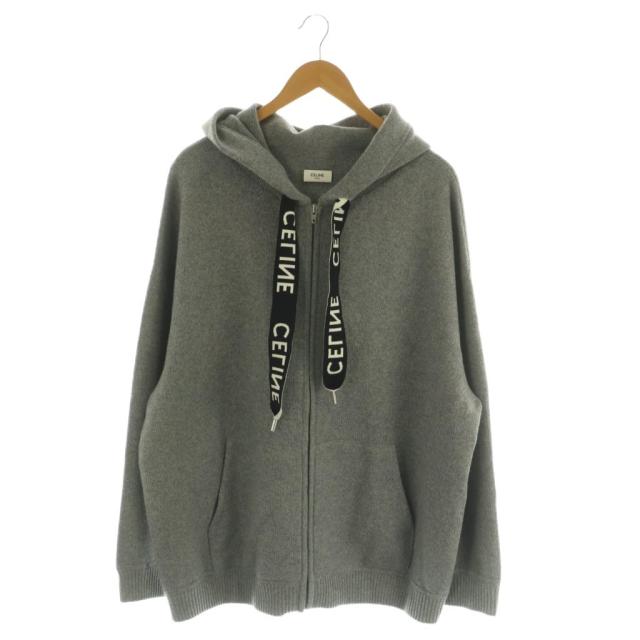 【中古】セリーヌ OVERSIZED ZIP HOODIE ニットフーディ ジャケット パーカー ジップアップ M グレー 2A77O373N