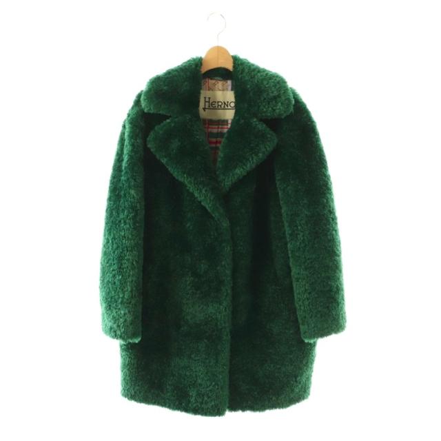 【中古】ヘルノ CURLY FAUX FUR OVERSIZE FIT フェイクファーコート チェスター 40 緑 CA000500D /MI ■OS レディース