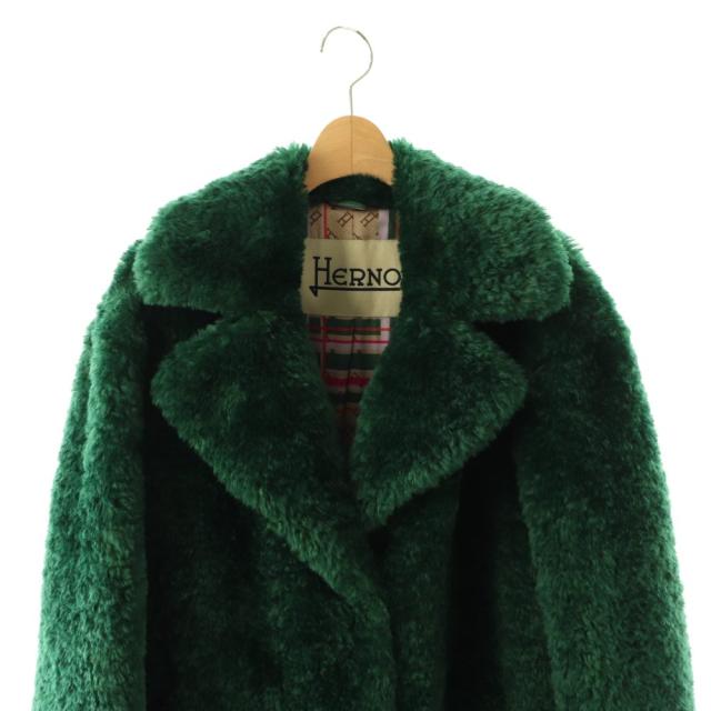 【中古】ヘルノ CURLY FAUX FUR OVERSIZE FIT フェイクファーコート チェスター 40 緑 CA000500D /MI ■OS レディース_3