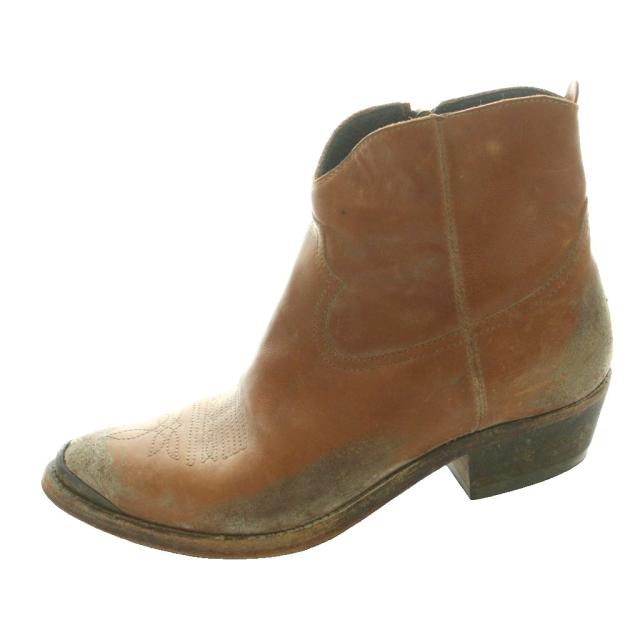 【中古】ゴールデングース GOLDEN GOOSE 衝突産業ウエスタンショートブーツ アンクル 38 茶 赤銅色 /SS