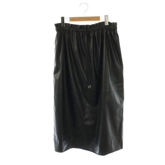 【中古】ドゥロワー プレレザーライクドローストリングスカート ロング フェイクレザー 38 黒 6524-2-991938 ■SH