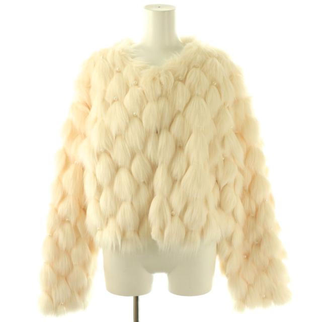 【中古】エイミーイストワール 24AW パール付きファージャケット アウター ノーカラー フェイクファー F アイボリー