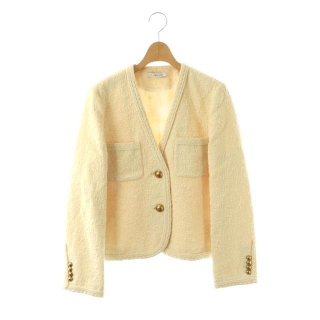 【中古】コルピエロ COL PIERROT 24AW Original Yarn Tweed Jacket ジャケット ノーカラー ツイード 38 アイボリー
