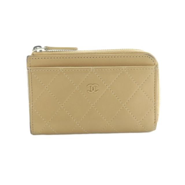 【中古】シャネル CHANEL ココマーク フラグメントケース ミニ財布 L字ファスナー 小銭入れ ベージュ ■OH レディース