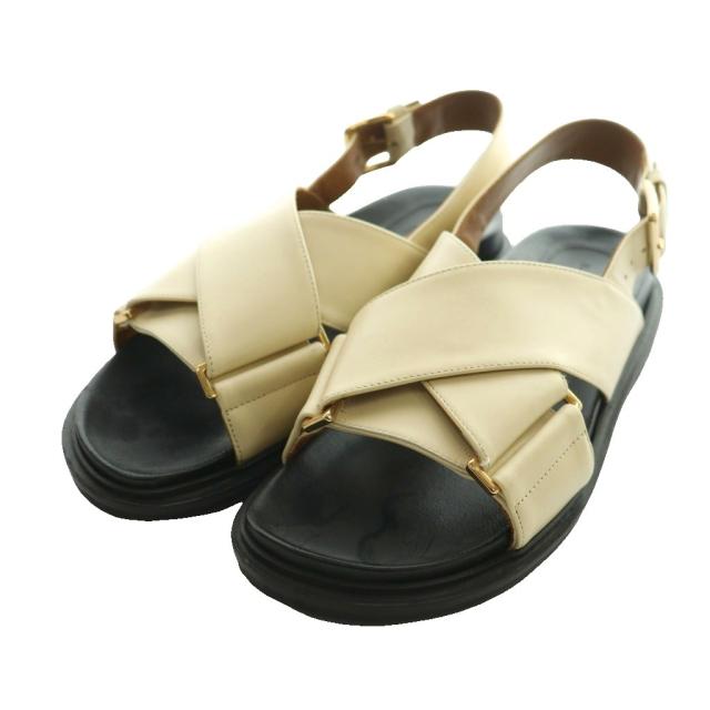 【中古】マルニ MARNI フスベット Fussbett クロスストラップサンダル 37.5 アイボリー 黒 ブラック /SS ■OS