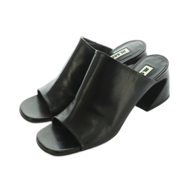 【中古】ジルサンダー JIL SANDER サンダル チャンキーヒール スクエアトゥ 36 22.5糎 黒 /MI ■os レディース