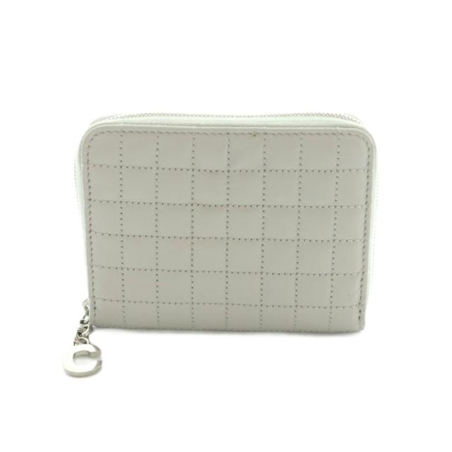 【中古】セリーヌ コンパクト ジップ ド ウォレット ミニ財布 ラウンドファスナー 小銭入れ キルティング グレー