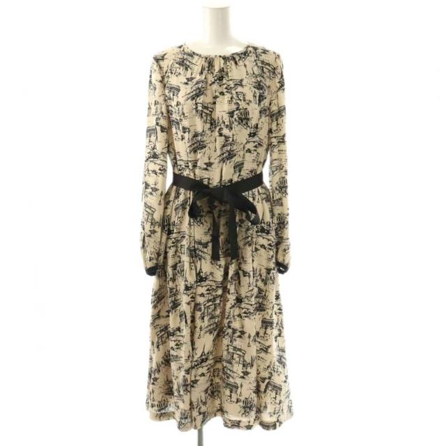 【中古】トゥービーシック TO BE CHIC 24AW Paris プリントワンピース リボン付き 38 モカベージュ ブラック /ES