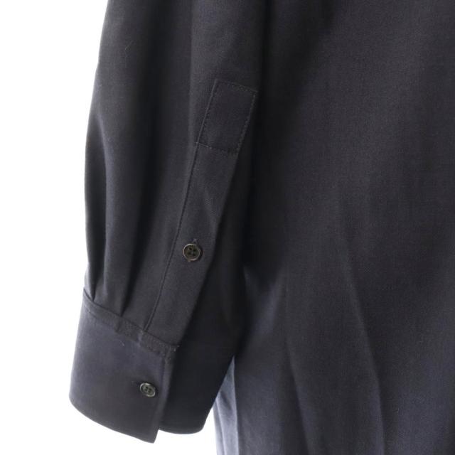 【中古】セオリー ウールPLフランネルOSマキシSD シャツワンピース ロング丈 長袖 ワンカラー S 紺 ネイビー_4