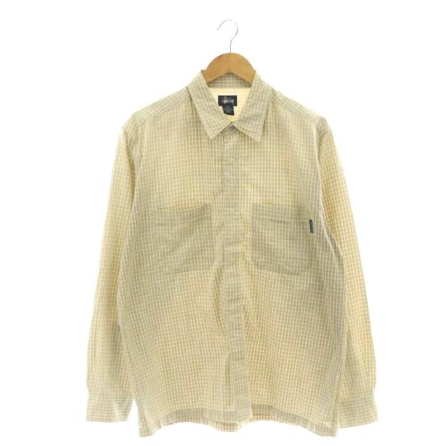 【中古】ステューシー STUSSY 90s 紺タグ チェックシャツ L マルチカラー 黄色 イエロー 白 ホワイト /SS ■OS