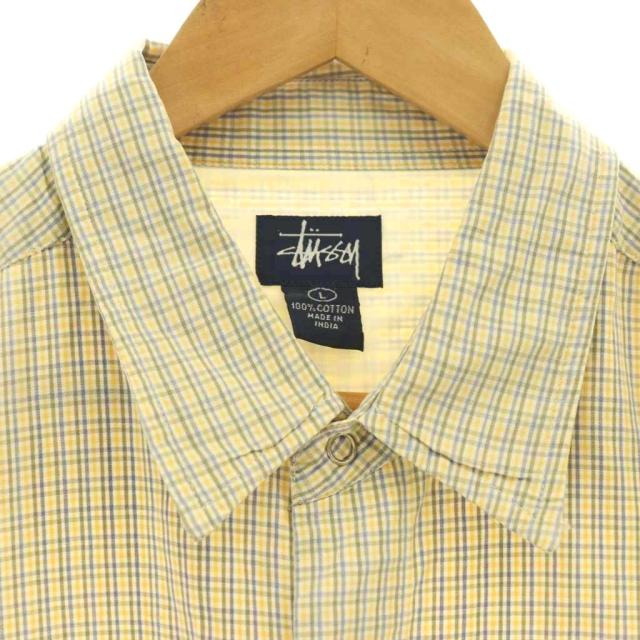 【中古】ステューシー STUSSY 90s 紺タグ チェックシャツ L マルチカラー 黄色 イエロー 白 ホワイト /SS ■OS_4