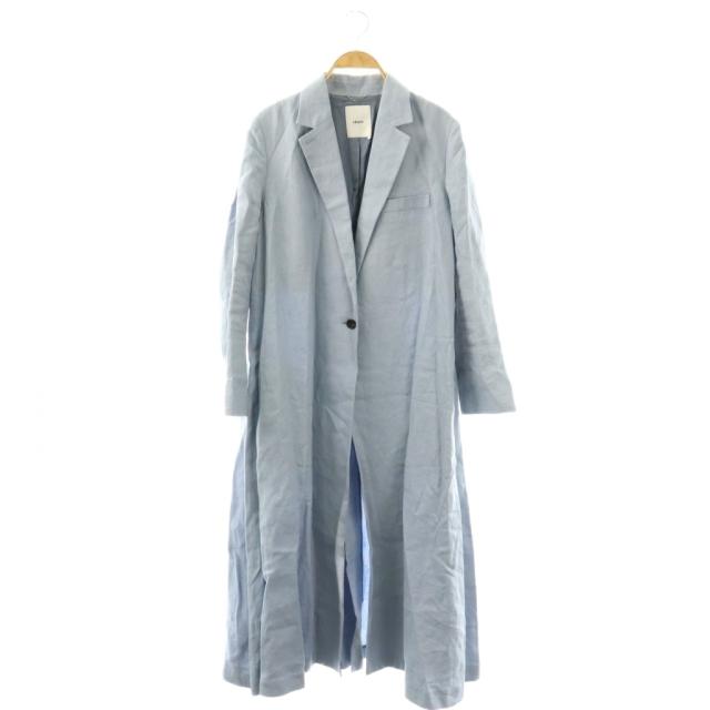 【中古】エブール ebure チェスターコート アウター ロング丈 ワンカラー 背抜き 麻 リネン 36 水色 ライトブルー