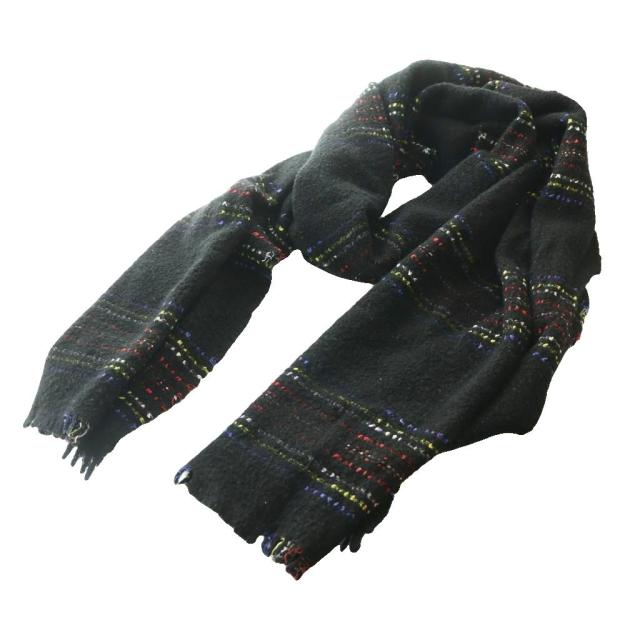 【中古】ファリエロサルティ Faliero Sarti ウールシルクミックスカラーニットストール マフラー 黒 ブラック /SS