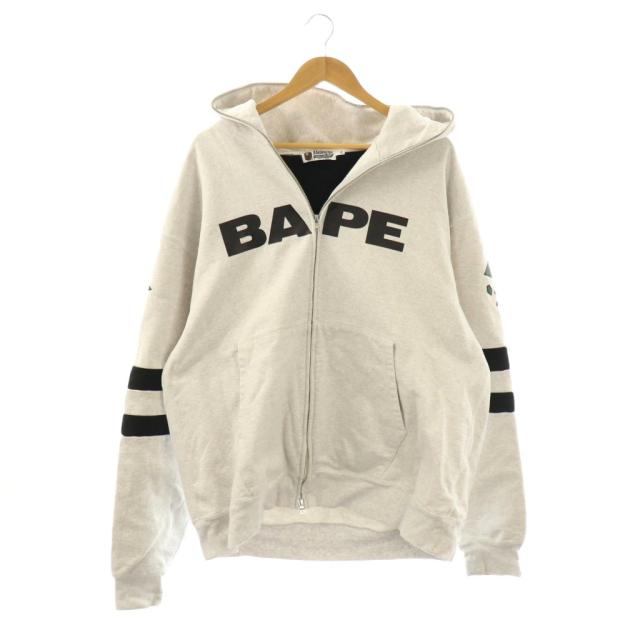 【中古】アベイシングエイプ フットボール リラックス フィット フル ジップ フーディ パーカー 2XL グレー 緑
