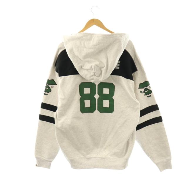 【中古】アベイシングエイプ フットボール リラックス フィット フル ジップ フーディ パーカー 2XL グレー 緑_1