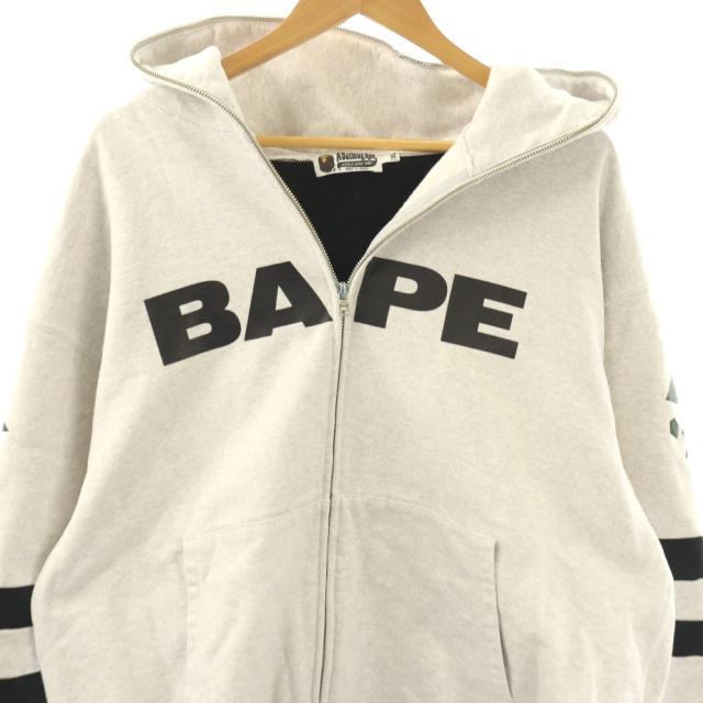 【中古】アベイシングエイプ フットボール リラックス フィット フル ジップ フーディ パーカー 2XL グレー 緑_2
