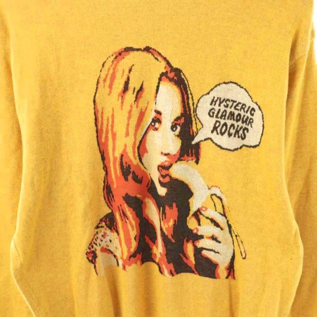 【中古】ヒステリックグラマー BANANAジャカードセーター ニット 長袖 クルーネック ロゴ イラスト XL 黄色_2
