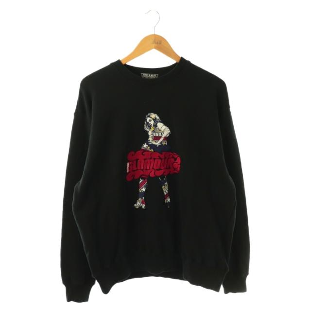 【中古】ヒステリックグラマー VIXEN GIRL刺繍 スウェット トレーナー 長袖 クルーネック ロゴ XL 黒 ブラック