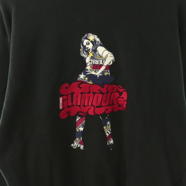 【中古】ヒステリックグラマー VIXEN GIRL刺繍 スウェット トレーナー 長袖 クルーネック ロゴ XL 黒 ブラック_2