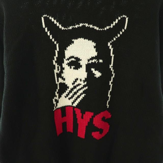 【中古】未使用品 ヒステリックグラマー SPEAK NO EVIL編込セーター ニット 長袖 クルーネック イラスト ロゴ L 黒_2