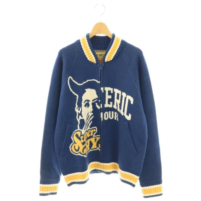 【中古】ヒステリックグラマー 24AW SUPER HYSジャカード オーバーサイズジャンパー ジャケット ニット F ブルー