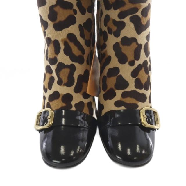 【中古】トッズ TOD'S ハラコ アニマルショートブーツ ハイヒール 38.5 茶色 ブラウン 黒 ブラック /SR レディース_3
