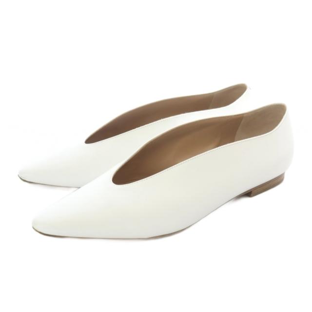 未使用。PELLICO ホワイト カットアウト フラットシューズ　36 中古】ペリーコ PELLICO ディープカット フラットシューズ レザー 36