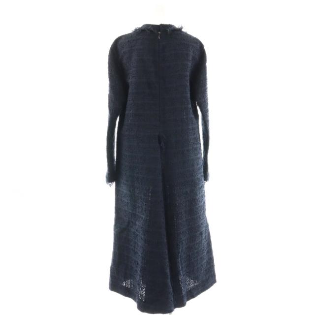 【中古】イッセイミヤケ ISSEY MIYAKE ハート ツイード タックロングワンピース 長袖 ロング 2 紺 /NR ■OS レディース_1