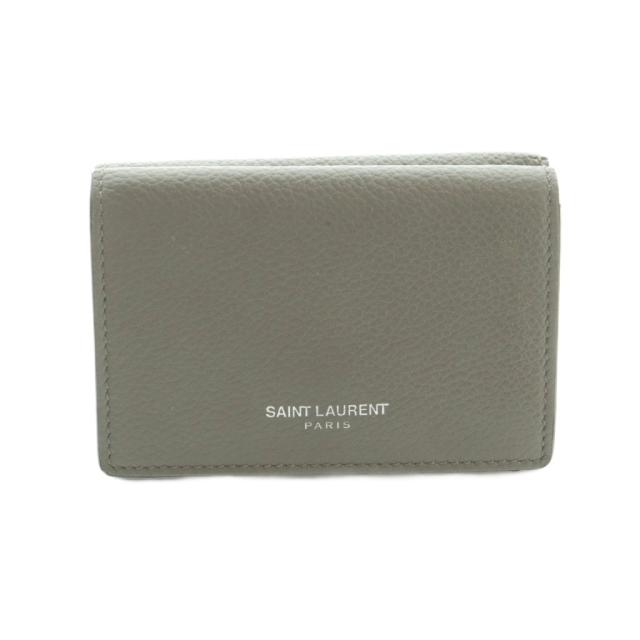 【中古】サンローラン パリ コンパクトウォレット 財布 三つ折り 小銭入れ シボ加工 ダークグレー 459784 レディース
