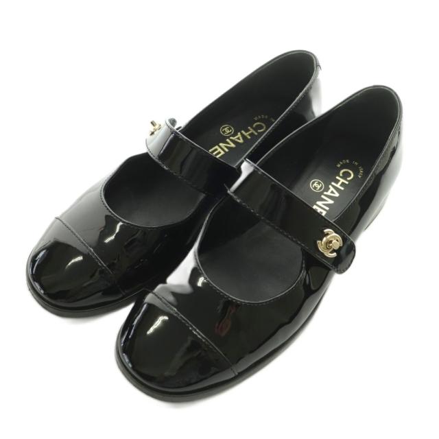 【中古】シャネル CHANEL ターンロック ココマーク メリージェーン フラットパンプス ラウンドトゥ ローヒール ロゴ