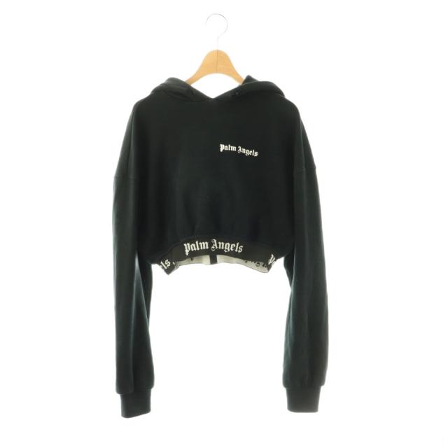 【中古】パームエンジェルス PALM ANGELS クロップドパーカー スウェット M ブラック ホワイト /ES ■OS レディース