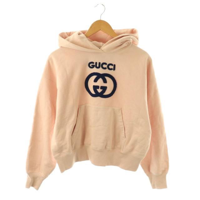 【中古】グッチ GUCCI インターロッキングG フーディパーカー スウェット プルオーバー S ライトピンク 768122 /CX