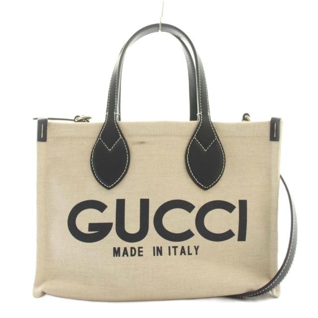 【中古】グッチ GUCCI 日本限定 プリントミニトートバッグ 2WAY ハンド ショルダー キャンバス レザー ロゴ