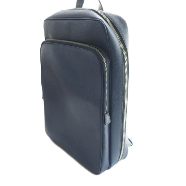 【中古】プラダ PRADA サフィアーノ バックパック リュックサック スクエア 三角ロゴ ワンカラー 紺 ネイビー_1