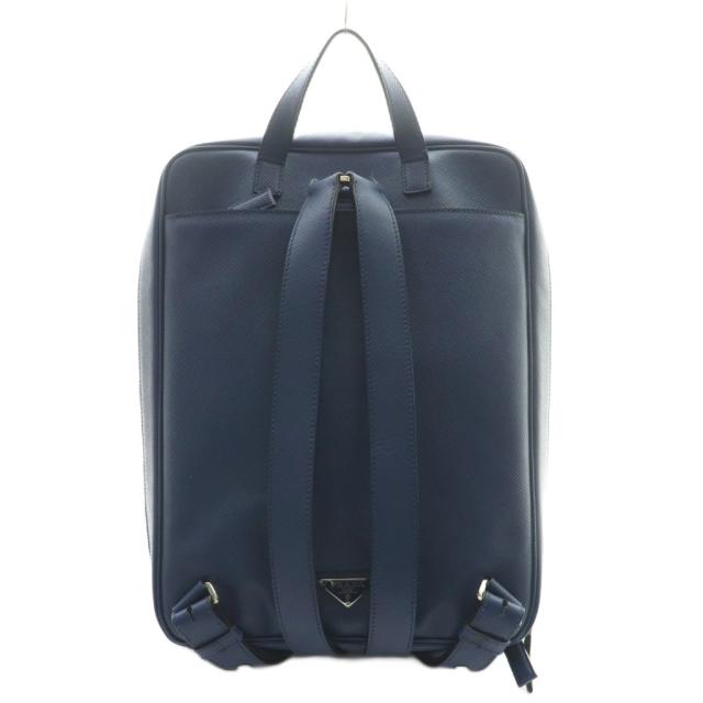 【中古】プラダ PRADA サフィアーノ バックパック リュックサック スクエア 三角ロゴ ワンカラー 紺 ネイビー_2